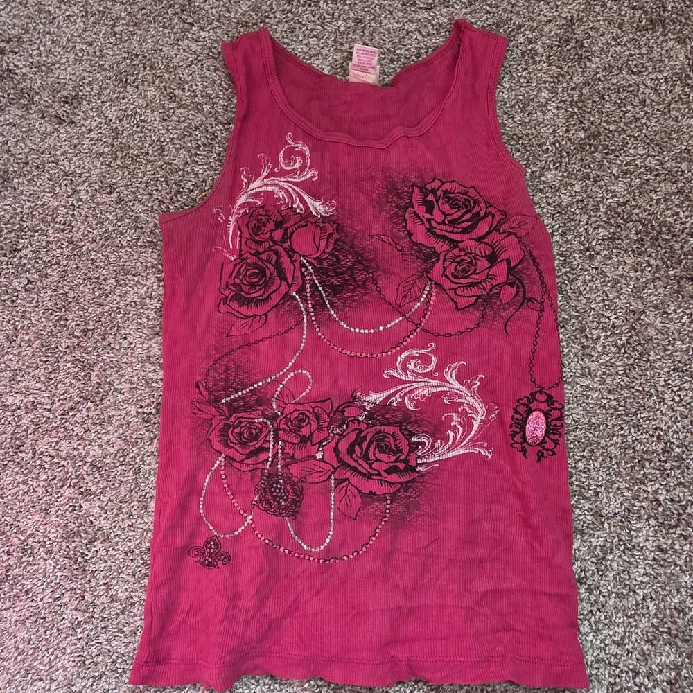 Xhilaration Pink Rose Graphic Tank Top